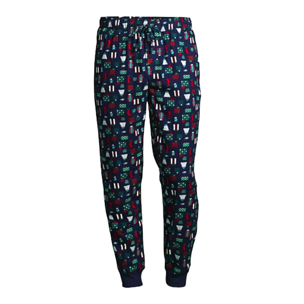 Lands' End Flannel Jogger Pants Blue Presents Men's XL NWT JJ1782
